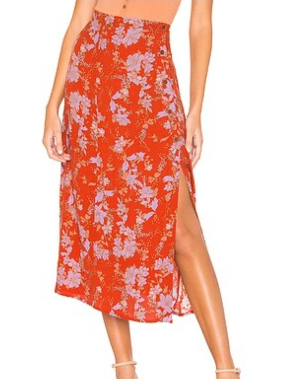Free People Retro Love Midi Skirt In Burnt Orange Size 2